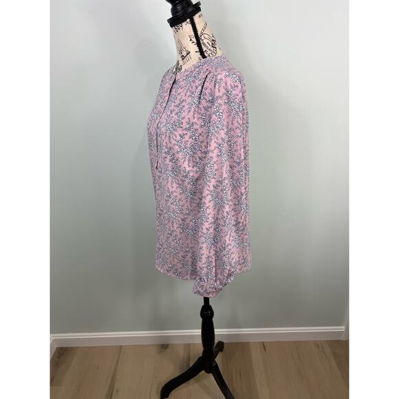 Lark & Ro Pink and White floral long sleeve Three quarter button up blouse - Picture 10 of 10
